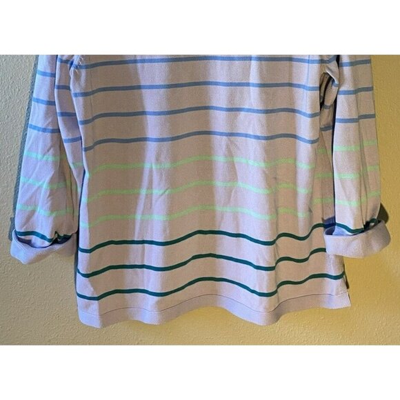 Talbots Knit Top Large Purple Blue Striped Lace Shoulder 3/4 Rolled Cuff Sleeve - Picture 9 of 9
